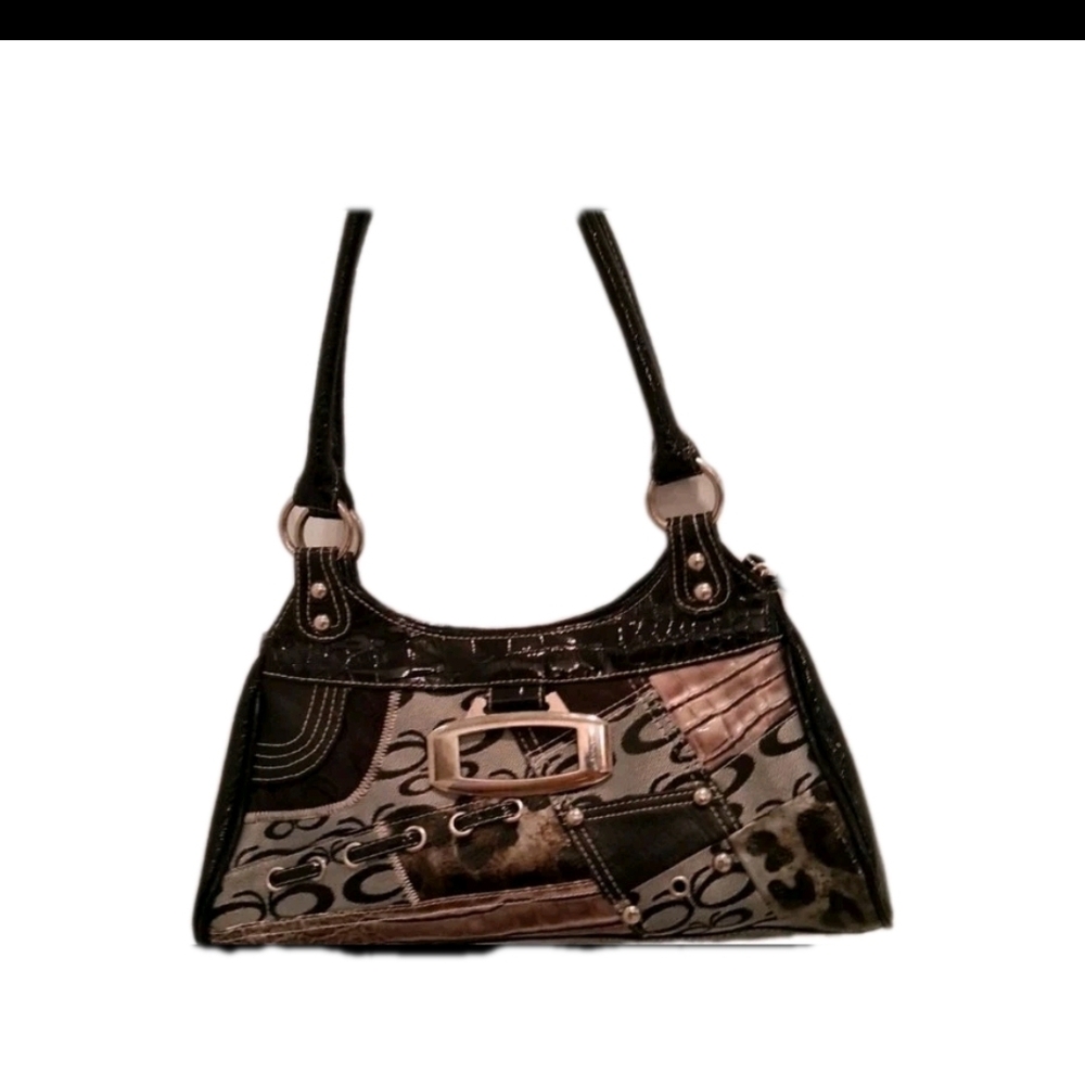 Y2K Chic Black and Brown Patterned Shoulder Bag